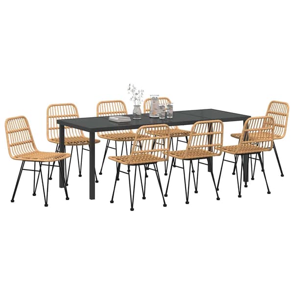 vidaXL Trädgårdsmöbelset 9 pcs Brun Pulverlackerat stål
