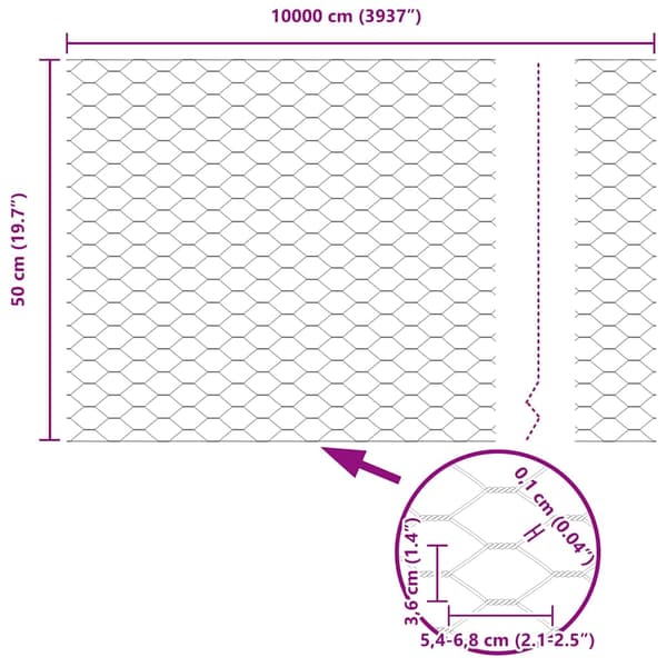 vidaXL Hexagonstängsel Grå 0,5 x 100 m PVC