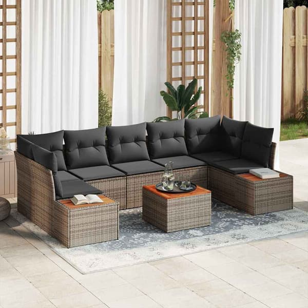 vidaXL Trädgårdsoffset med kudde med lagring 8 pcs Grå Poly rattan