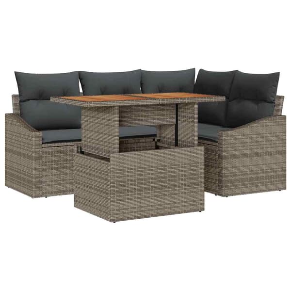 vidaXL Trädgårdsoffset med lagring 5 pcs Grå Poly rattan