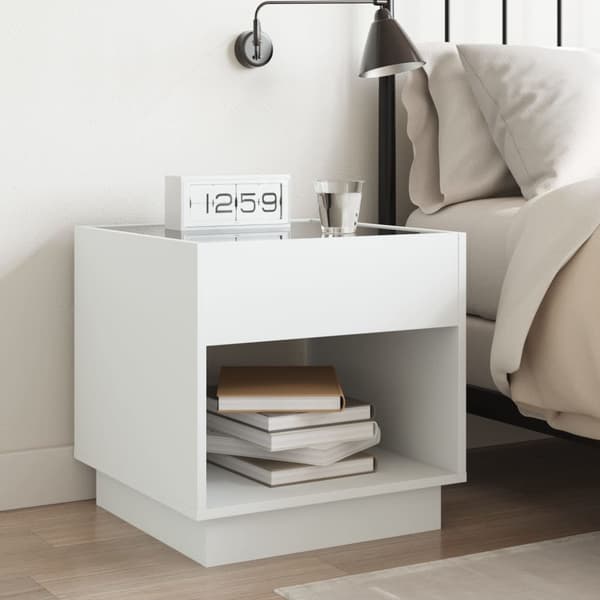 vidaXL Sängbord med Infinity LEDs vit 50x50x50 cm