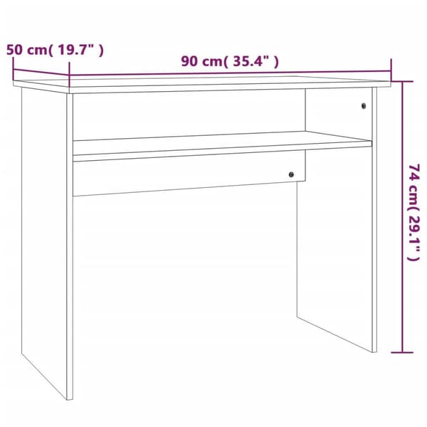 vidaXL Skrivebord røkt eik 90x50x74 cm konstruert tre