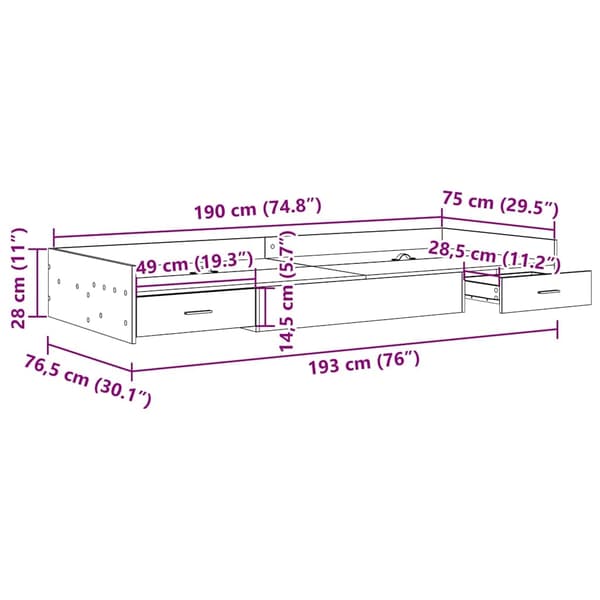 vidaXL Sengestamme med hodegjerde Hvit 75 x 190 cm Konstruert tre