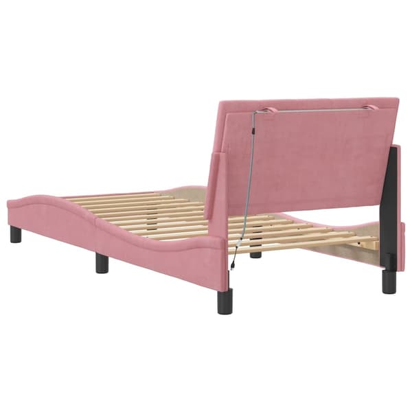 vidaXL Sängram med LED-belysning rosa 90x190 cm sammet