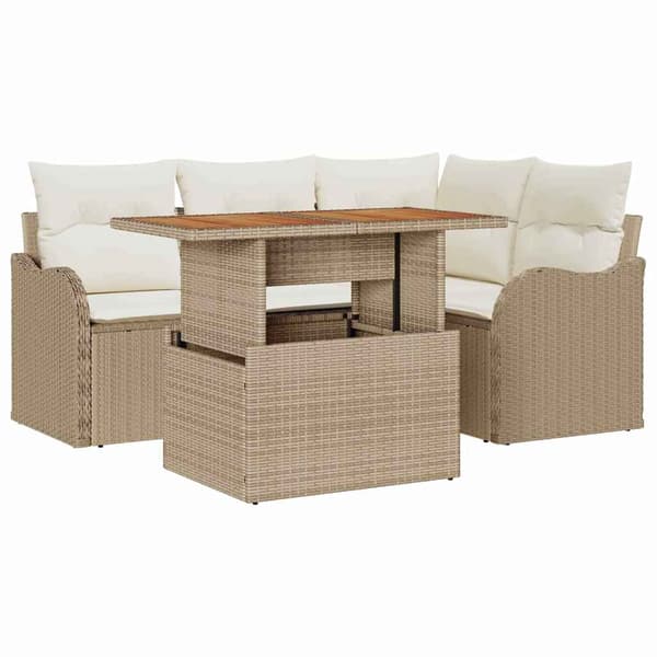 vidaXL Trädgårdsoffset med lagring 5 pcs Beige Poly rattan