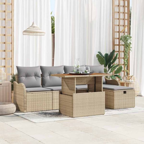 vidaXL Trädgårdsoffset 6 pcs Beige konstrotting