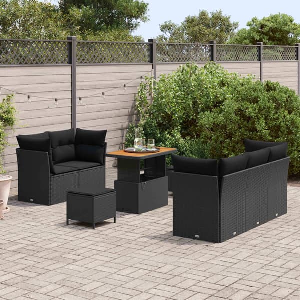 vidaXL Trädgårdsoffset med kudde 8 pcs Svart konstrotting