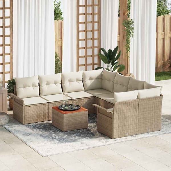 vidaXL Trädgårdssoffa Set 9 delar Beige Polyrotting