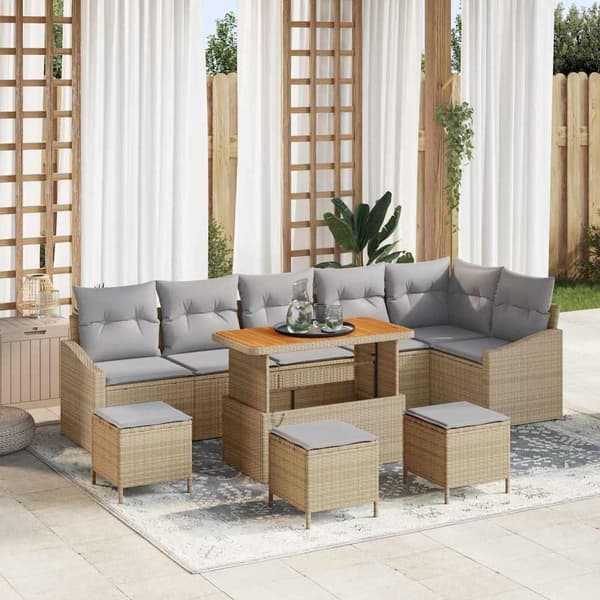 vidaXL Trädgårdsoffset med kudde 10 pcs Beige konstrotting