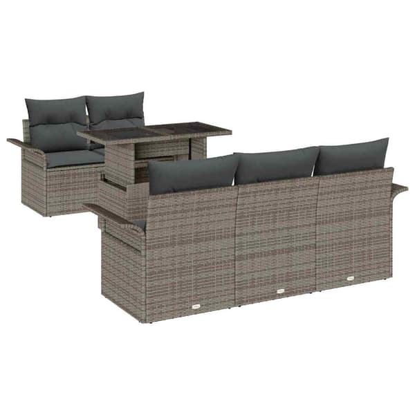 vidaXL Trädgårdsoffset med kudde med lagring 6 pcs Grå Poly Rattan