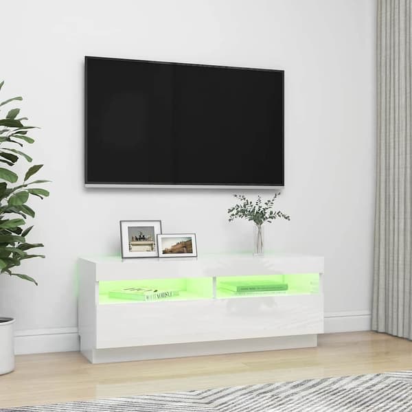 vidaXL TV-benk med LED-lys høyglans hvit 100x35x40 cm