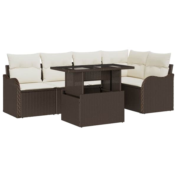 vidaXL Matgrupp med kudde 6 pcs Brun Poly rattan