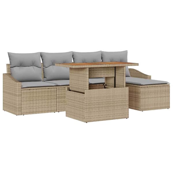 vidaXL Trädgårdsoffset med lagring 6 pcs Beige Poly rattan