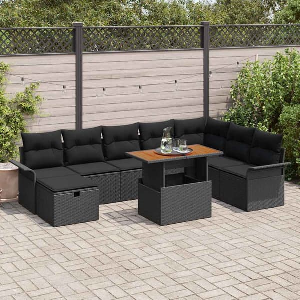 vidaXL Trädgårdsoffset 9 pcs Svart konstrotting