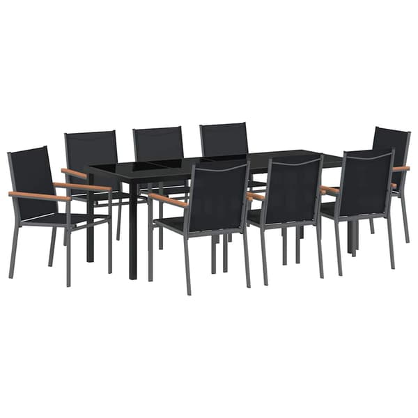 vidaXL Trädgårdsmöbelset 9 pcs Svart Pulverlackerad stål