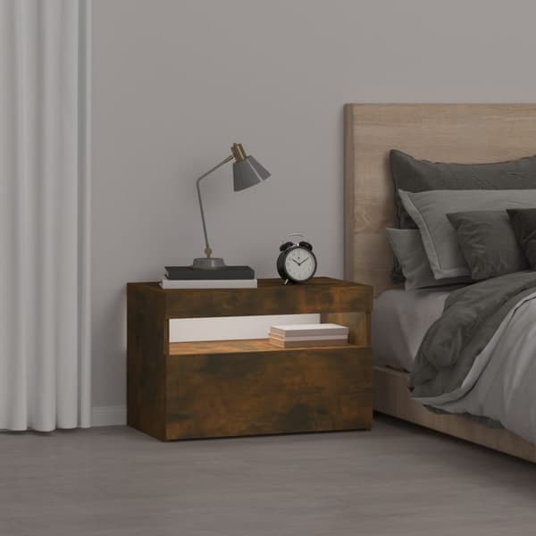 vidaXL Nattbord med LED røkt eik 60x35x40 cm