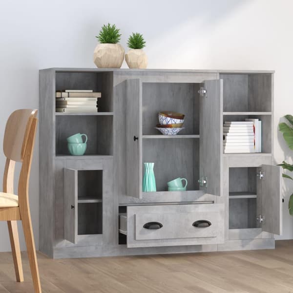 vidaXL Highboards 3 stk betonggrå konstruert tre