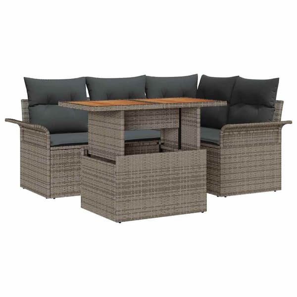 vidaXL Trädgårdsoffset med lagring 5 pcs Grå Poly rattan