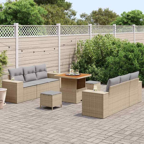 vidaXL Trädgårdsoffset med kudde 9 pcs Beige och Ljusgrå Poly Rattan