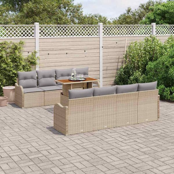 vidaXL Trädgårdsoffset med lagring 9 pcs Beige Poly rattan