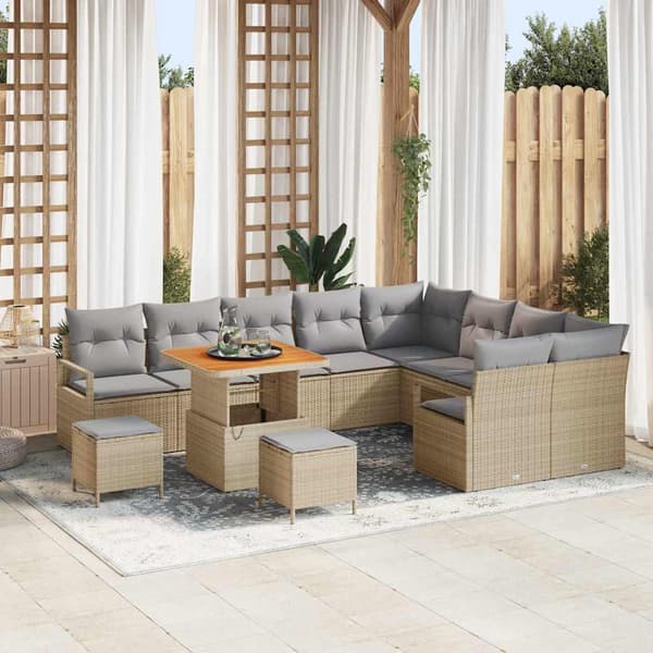 vidaXL Trädgårdsoffset med kudde 12 pcs Beige konstrotting