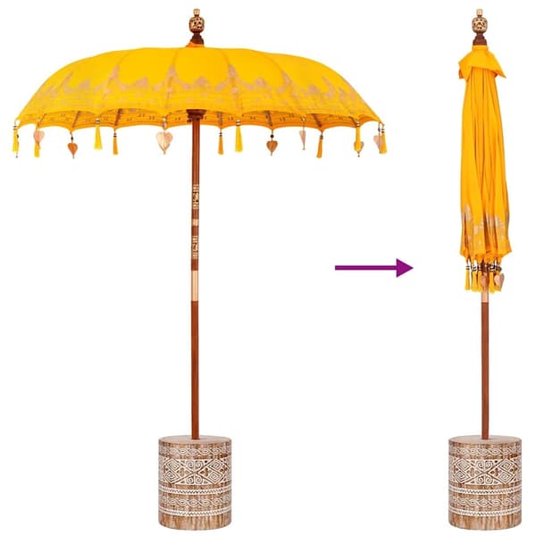 vidaXL Balinesisk Parasol 260 Gul 180-190 cm Bomull og solid tre