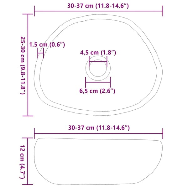 vidaXL Handfat Ljusgrå (30-37) x (25-30) x 12 cm Flodsten