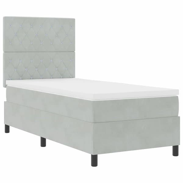 vidaXL Bäddfjäder med madrass Ljusgrå 100 x 200 cm Sammet