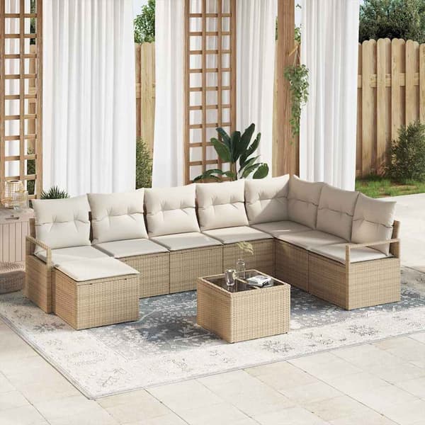 vidaXL Soffset med kudde 9 pcs Beige konstrotting