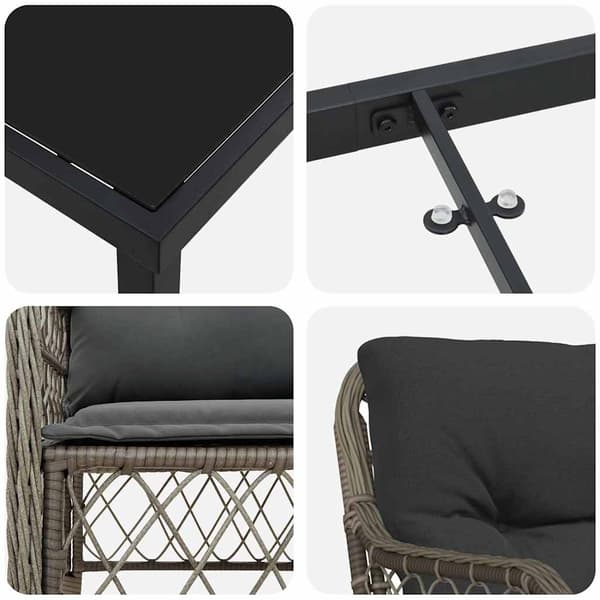 vidaXL Trädgårdsmöbelset med kudde 7 pcs Grå konstrotting