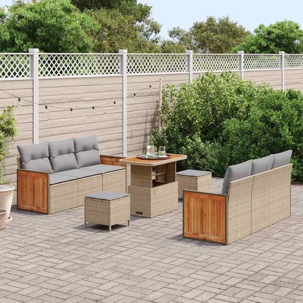 vidaXL Trädgårdsoffset med kudde 9 pcs Beige och Ljusgrå