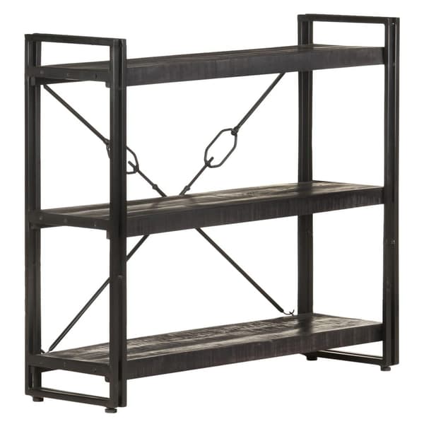 vidaXL Bokhylle 3 etasjer svart 90x30x80 cm heltre mango