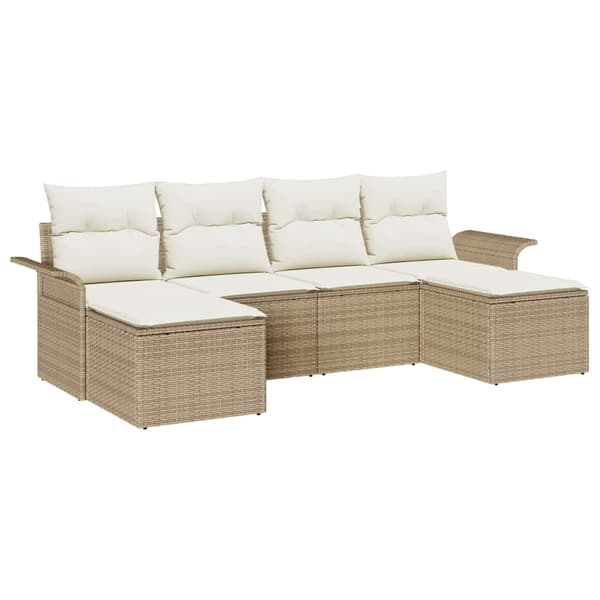 vidaXL Trädgårdsoffset med lagring 6 pcs Beige konstrotting