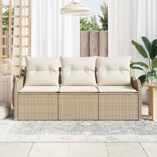 vidaXL Trädgårdsoffset med lagring 3 pcs Beige Poly rattan