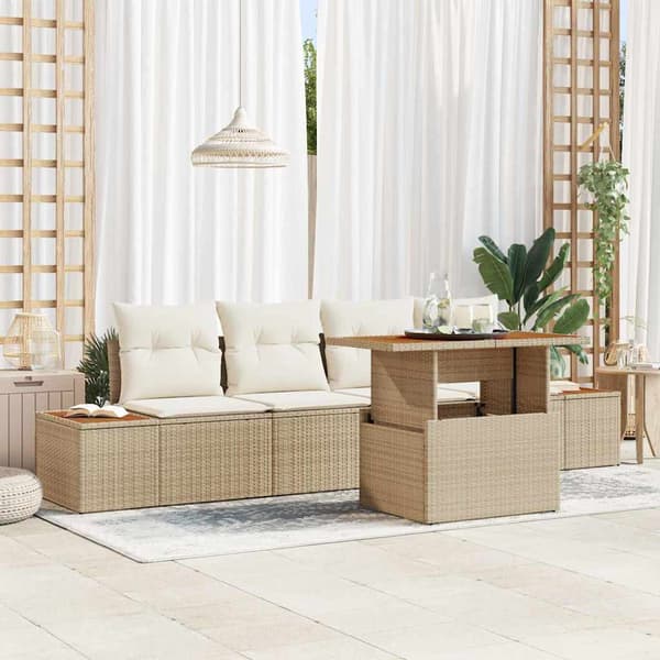 vidaXL Trädgårdsoffset med lagring 5 pcs Beige Poly rattan