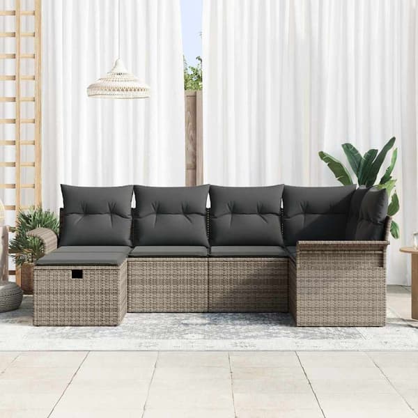 vidaXL Trädgårdsoffset med kudde med lagring 6 pcs Poly rattan