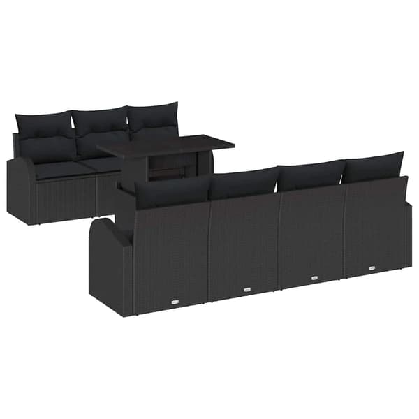 vidaXL Trädgårdsoffset med kudde 8 pcs Svart Poly rattan