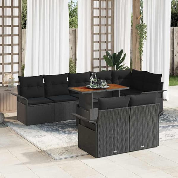 vidaXL Trädgårdsoffset med lagring 9 pcs Svart Poly rattan