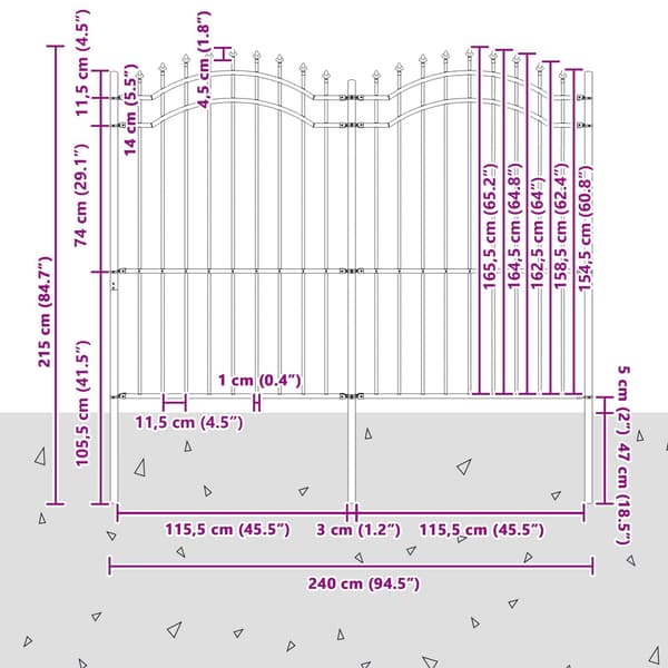 vidaXL Trädgårdsstängsel Woerden Grå 240 x 215 cm Pulverlackerad stål