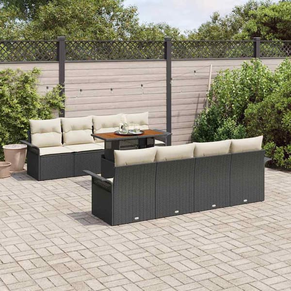 vidaXL Trädgårdsoffset med lagring 9 pcs Svart Poly rattan
