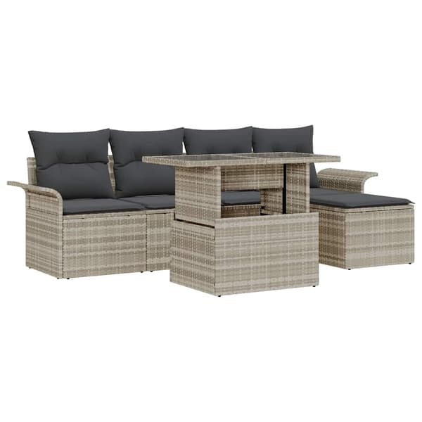vidaXL Trädgårdsoffset med kudde 6 pcs Ljusgrå Poly rattan