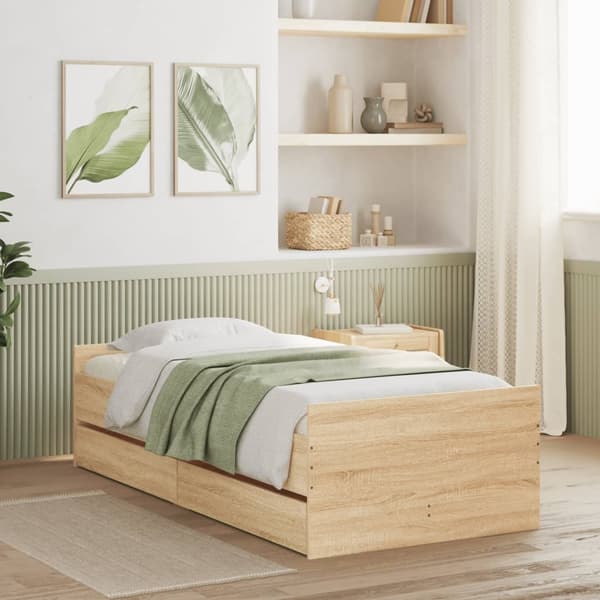 vidaXL Sengeramme med skuffer sonoma eik 75x190 cm