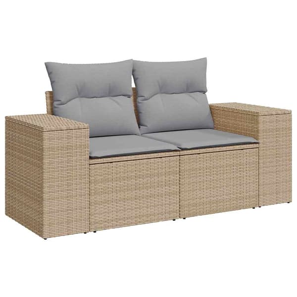 vidaXL Trädgårdsoffset med lagring 9 pcs Beige Poly rattan