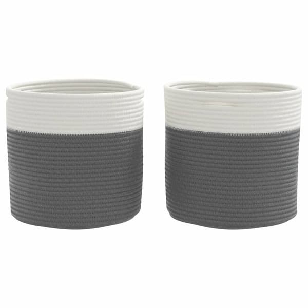 vidaXL Förvaringskorgar 2 st grå och vit Ø28x28 cm bomull