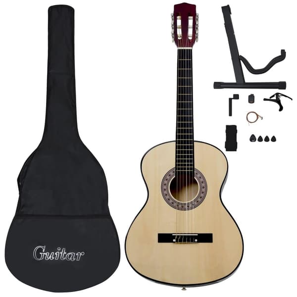 vidaXL Klassiskt gitarrset 12 delar klassisk 4/4 39"