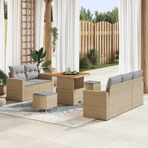 vidaXL Trädgårdsoffset med kudde med lagring 8 pcs beige och ljusgrå