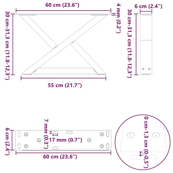 vidaXL Soffbordsben 2 st antracit 60x(30-31,3) cm stål