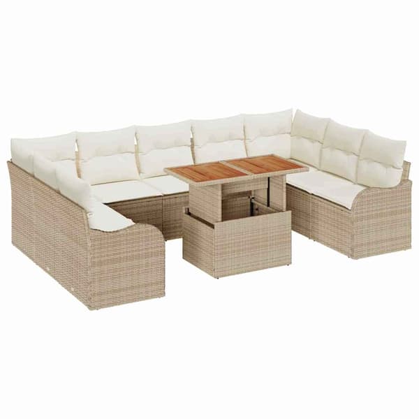 vidaXL Trädgårdsoffset med lagring 10 pcs Beige Poly rattan