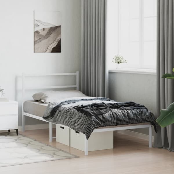 vidaXL Sengeramme i metall med hodegavl hvit 100x200 cm
