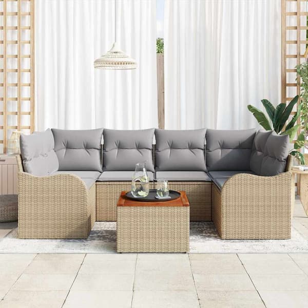 vidaXL Trädgårdsoffset 7 pcs Beige och Ljusgrå konstrotting